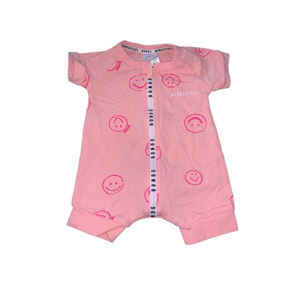 Bonds Wondercool Wondersuit Newborn Short Sleeve Summer Pink Smiley Zippy Onesie